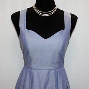 Lauren James Livingston Blue Chambray Bow Dress Full Pleated Skirt Bow